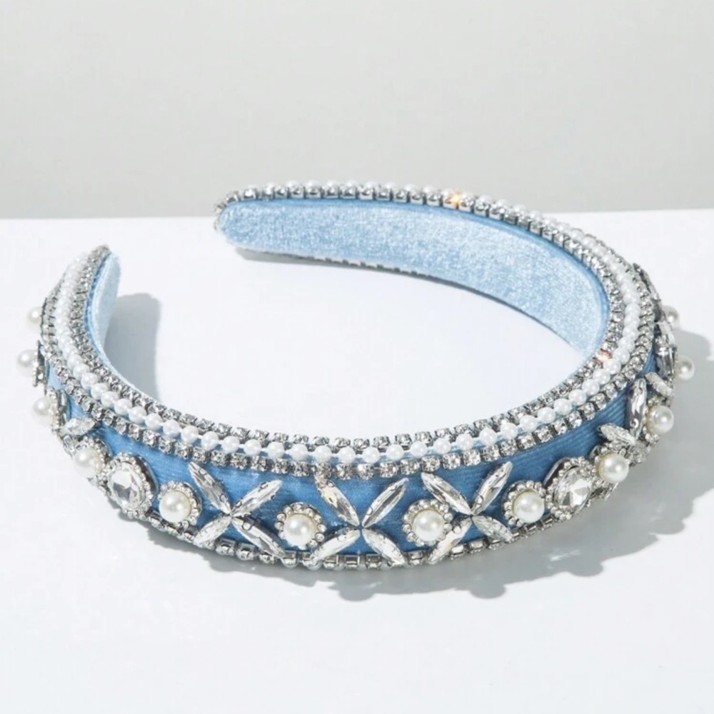 1pc Women's Korean Style Velvet Sponge Headband, Vintage Luxurious Rhinestone
